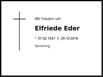 Traueranzeige von Elfriede Eder von Region Chiemgau