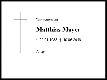 Traueranzeige von Matthias Mayer von Region Berchtesgadener Land