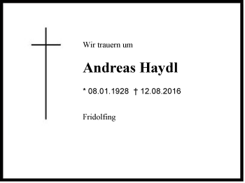 Traueranzeige von Andreas Haydl von Region Chiemgau