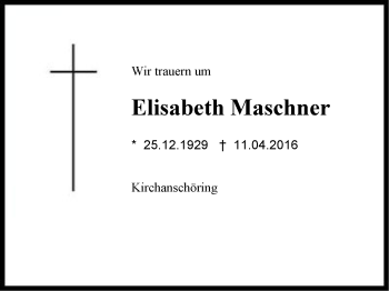 Traueranzeige von Elisabeth Maschner von Region Chiemgau