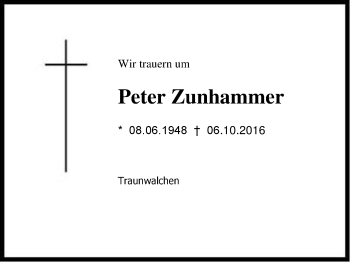 Traueranzeige von Peter Zunhammer von Region Chiemgau