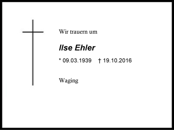 Traueranzeige von Ilse Ehler von Region Chiemgau