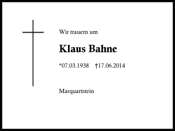Traueranzeige von Klaus Bahne von Region Chiemgau