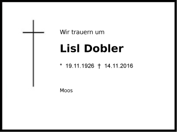 Traueranzeige von Lisl Dobler von Region Chiemgau