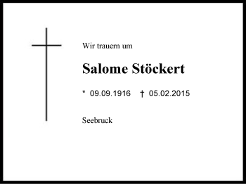 Traueranzeige von Salome Stöckert von Region Chiemgau