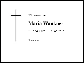 Traueranzeige von Maria Wankner von Region Berchtesgadener Land