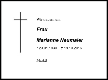 Traueranzeige von Marianne Neumaier von Region Berchtesgadener Land