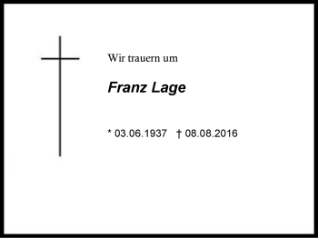 Traueranzeige von Franz Lage von Region Berchtesgadener Land