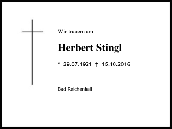 Traueranzeige von Herbert Stingl von Region Berchtesgadener Land