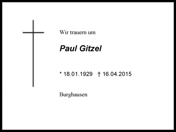 Traueranzeige von Paul Gitzel von Region Berchtesgadener Land
