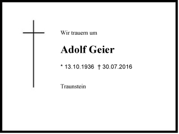 Traueranzeige von Adolf Geier von Region Chiemgau