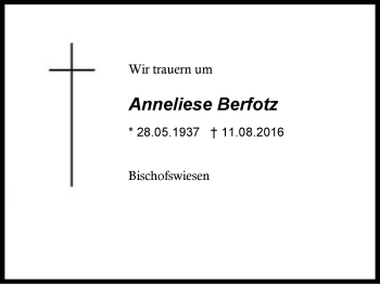 Traueranzeige von Anneliese Berfotz von Region Chiemgau