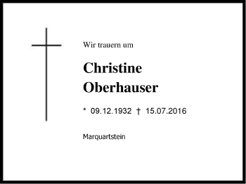 Traueranzeige von Christine Oberhauser von Region Chiemgau