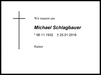 Traueranzeige von Michael Schlagbauer von Region Chiemgau