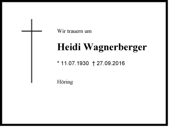 Traueranzeige von Heidi Wagnerberger von Region Chiemgau