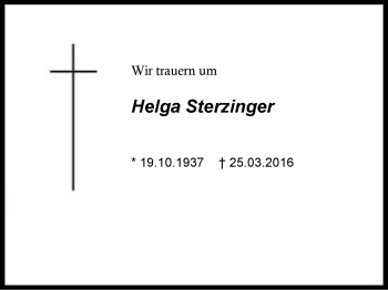 Traueranzeige von Helga Sterzinger von Region Berchtesgadener Land