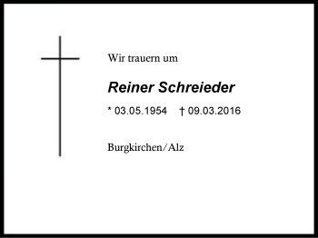 Traueranzeige von Reiner  Schreieder von Region Berchtesgadener Land