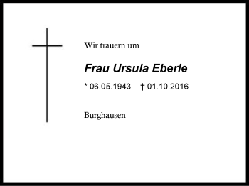 Traueranzeige von Ursula Eberle von Region Berchtesgadener Land