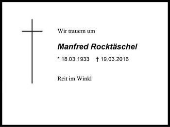 Traueranzeige von Manfred Rocktäschel von Region Chiemgau
