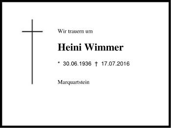 Traueranzeige von Heini Wimmer von Region Chiemgau