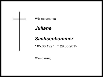 Traueranzeige von Juliane  Sachsenhammer von Region Berchtesgadener Land