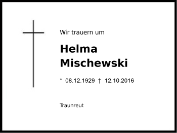 Traueranzeige von Helma Mischewski von Region Chiemgau