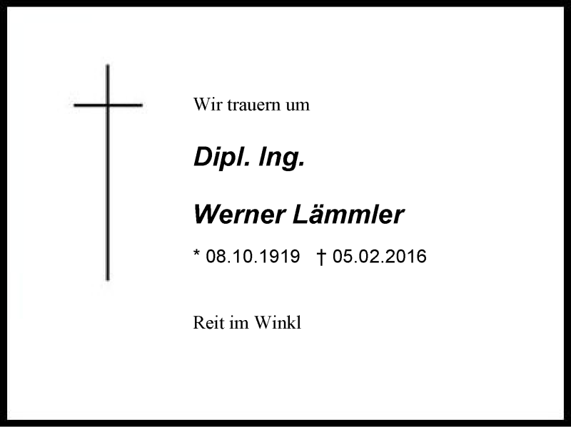  Traueranzeige für Werner  Lämmler vom 20.02.2016 aus Region Berchtesgadener Land