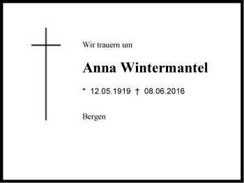 Traueranzeige von Anna Wintermantel von Region Chiemgau