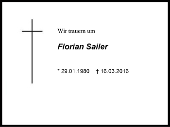 Traueranzeige von Florian Sailer von Region Chiemgau