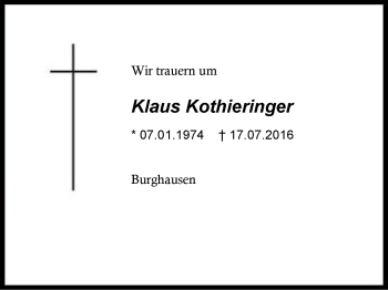 Traueranzeige von Klaus Kothieringer von Region Berchtesgadener Land