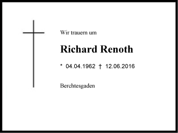 Traueranzeige von Richard Renoth von Region Berchtesgadener Land