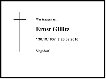 Traueranzeige von Ernst Gillitz von Region Chiemgau