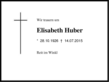 Traueranzeige von Elisabeth Huber von Region Chiemgau
