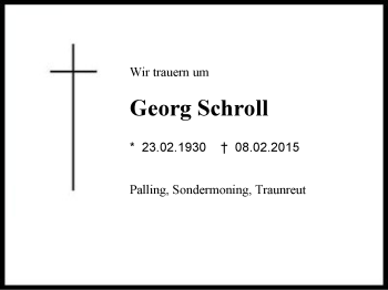Traueranzeige von Georg Schroll von Region Chiemgau