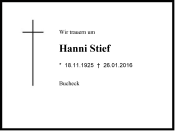 Traueranzeige von Hanni Stief von Region Chiemgau