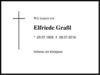 Traueranzeige von Elfriede Graßl von Region Berchtesgadener Land