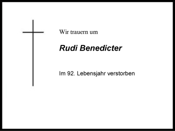 Traueranzeige von Rudi Benedicter von Region Berchtesgadener Land