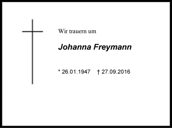 Traueranzeige von Johanna Freymann von Region Chiemgau