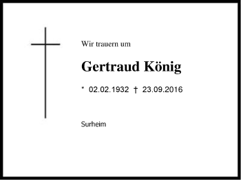 Traueranzeige von Gertraud König von Region Berchtesgadener Land