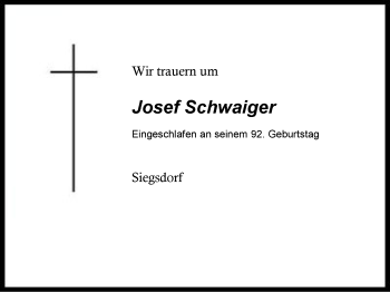 Traueranzeige von Josef Schwaiger von Region Chiemgau