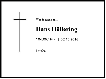 Traueranzeige von Hans Höllering von Region Berchtesgadener Land