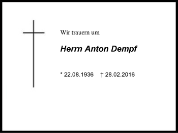 Traueranzeige von Anton Dempf von Region Berchtesgadener Land