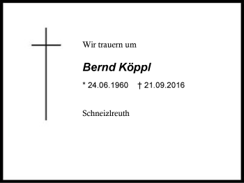 Traueranzeige von Bernd Köppl von Region Berchtesgadener Land