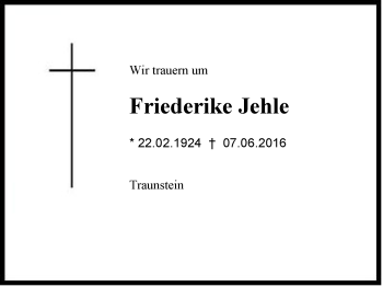 Traueranzeige von Friederike Jehle von Region Chiemgau