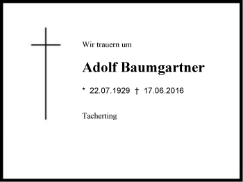 Traueranzeige von Adolf Baumgartner von Region Chiemgau