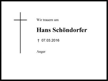 Traueranzeige von Hans Schöndorfer von Region Berchtesgadener Land
