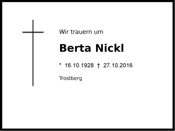 Traueranzeige von Berta Nickl von Region Chiemgau
