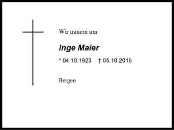 Traueranzeige von Inge Maier von Region Chiemgau