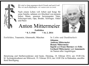 Traueranzeige von Anton Mittermeier von Region Chiemgau