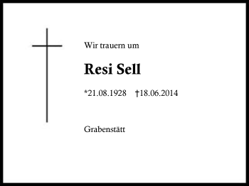 Traueranzeige von Resi Sell von Region Chiemgau